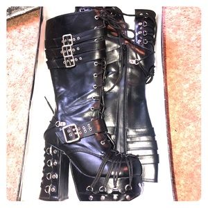 Demonia black below the knee boots